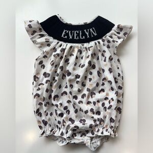 “Evelyn” Smocked Leopard Print Baby Romper